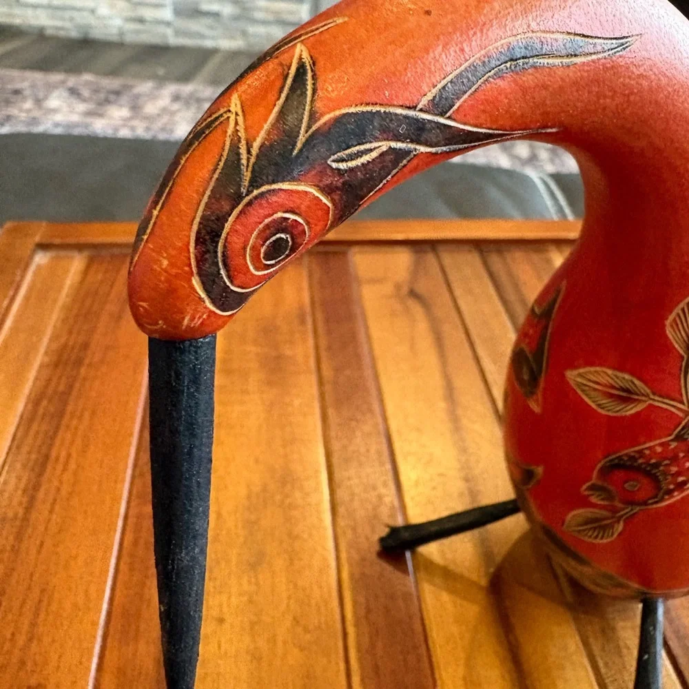 Rare Vintage Peruvian Folk Art Carved Gourd Bird Statue Hand Painted